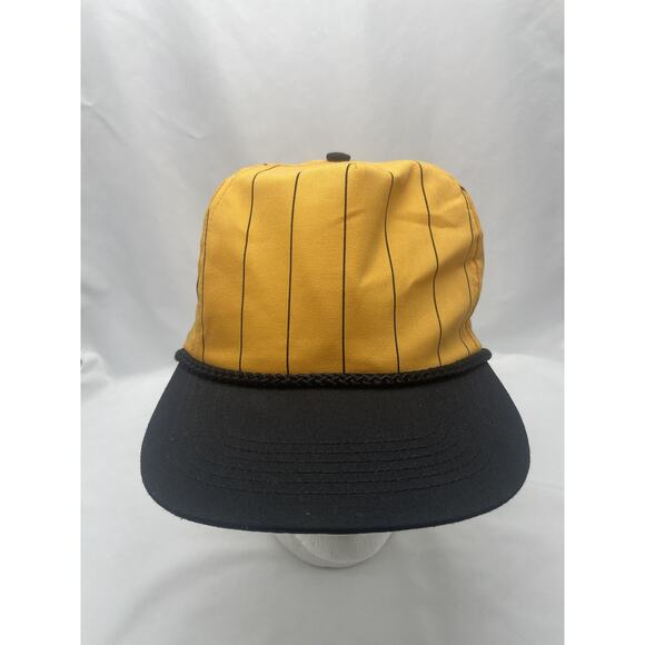 VTG Gold & Black Pinstripe Snapback San Sun Rope Baseball Hat Cap - Picture 1 of 7